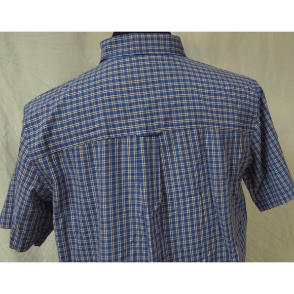 Chaps Easy Care Mens Large Blue Check Plaid Short Sleeve Button Down Shirt - Picture 9 of 11